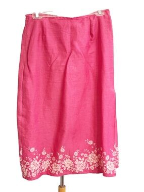 Vintage Ann Taylor Pink Floral Linen Skirt Cocktail/Party/Work/Casual Medium